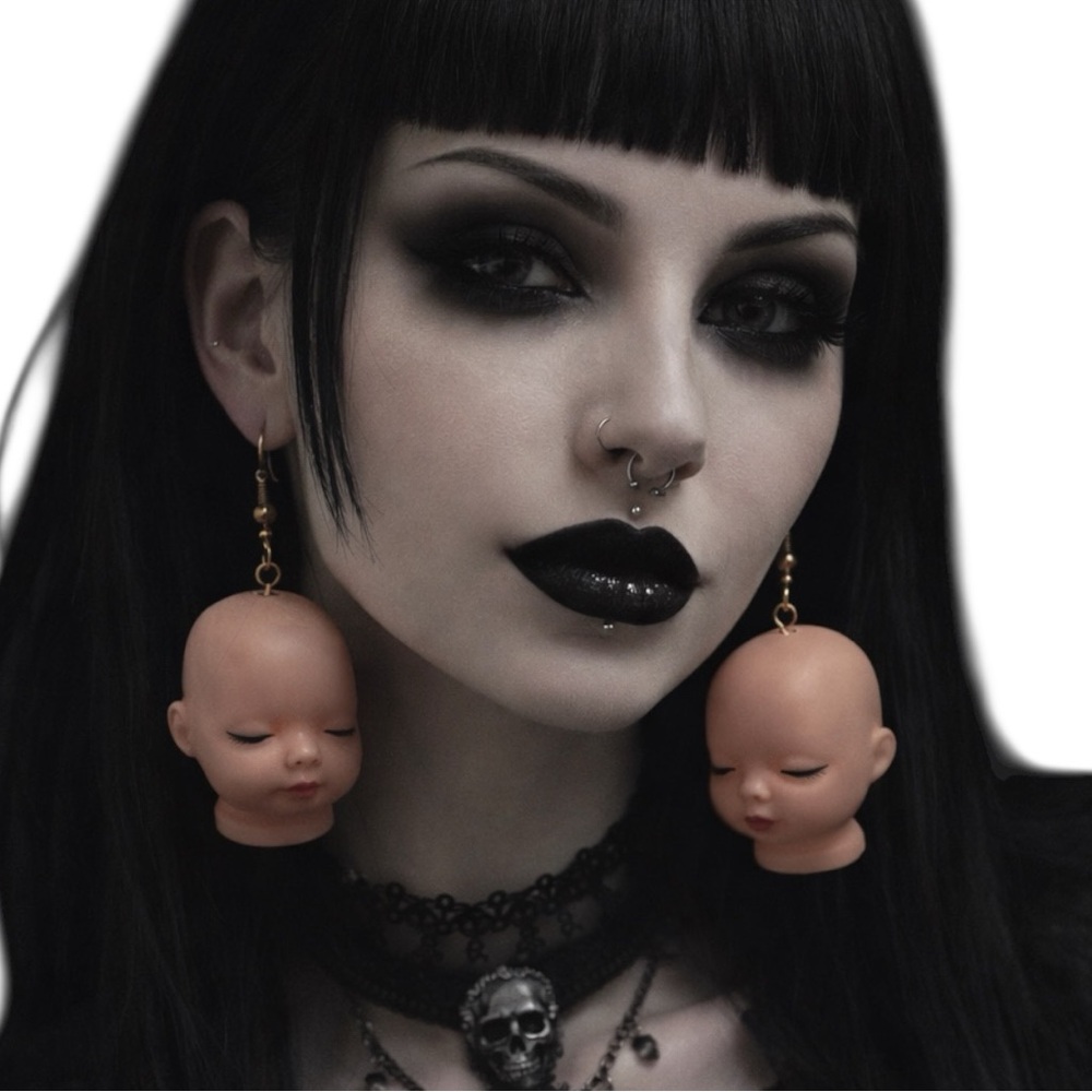 Goth Doll Head Earrings Creepy Cute Weird Girl Jewelry Oddities Horror Dollcore